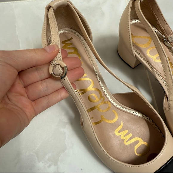 Sam Edelman Two-Tone Beige and Black Cap-Toe Slingback Block Heels - Picture 6 of 8